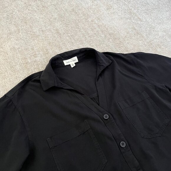 Anthropologie Cloth & Stone Short Sleeve Button Down Black Blouse Top M - Picture 3 of 8